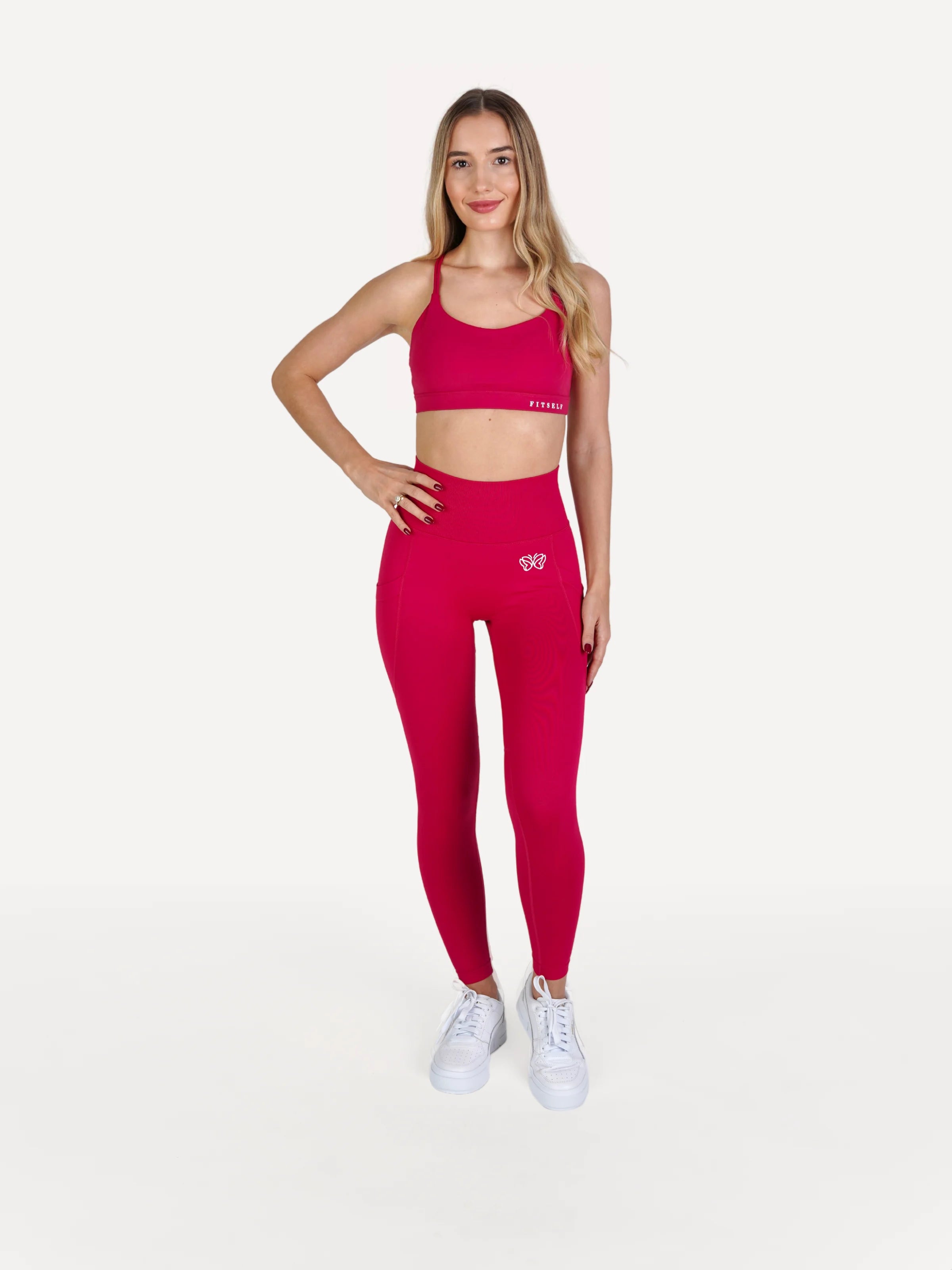 Zestaw legginsy bezszwowe + top LUXE fuksja