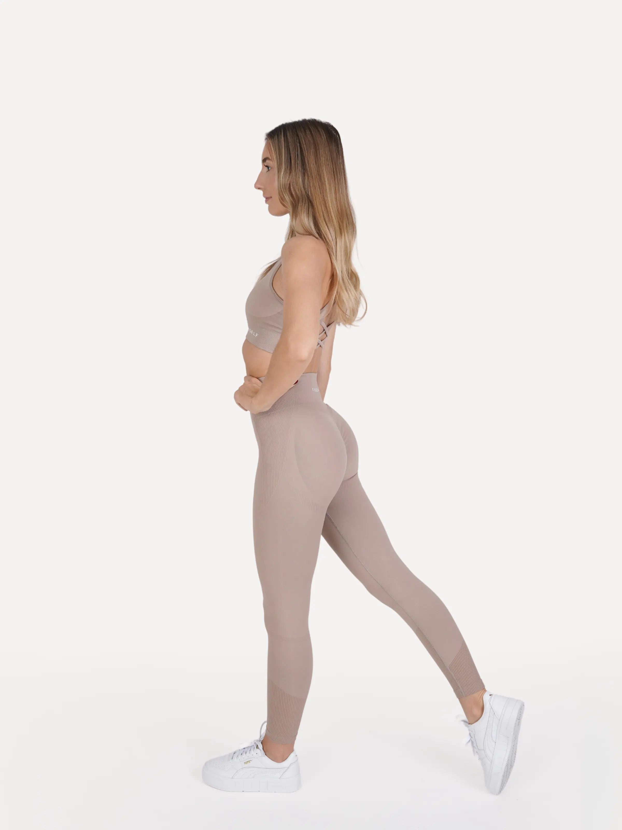 Zestaw legginsy + biustonosz VIBRANT beżowy