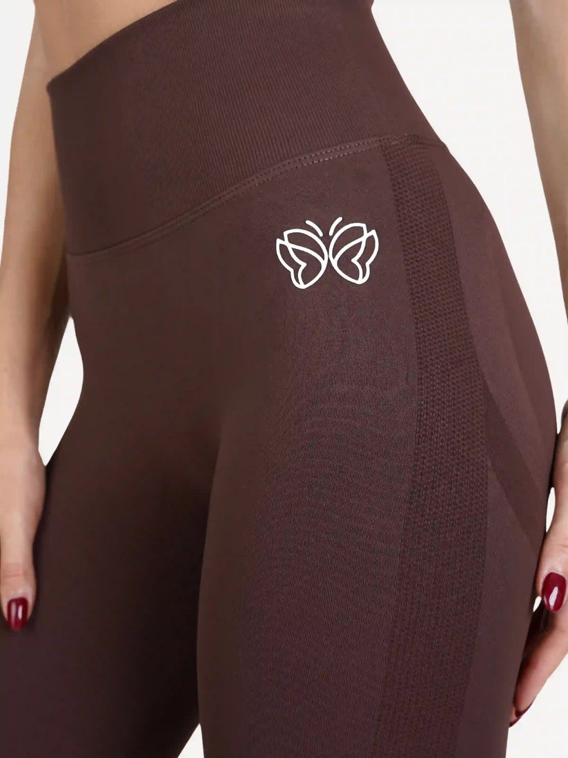 Legginsy bezszwowe Double PUSH UP brązowe