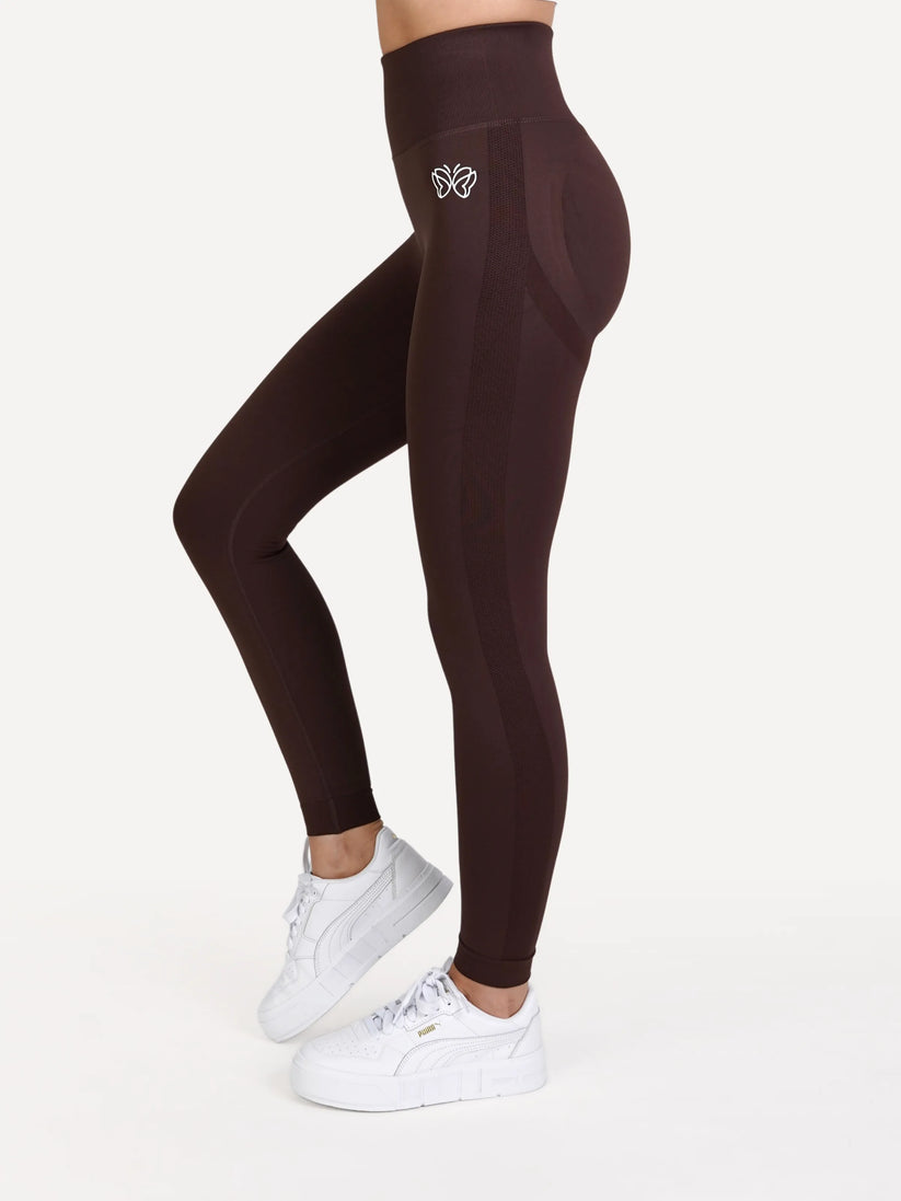 Legginsy bezszwowe Double PUSH UP brązowe