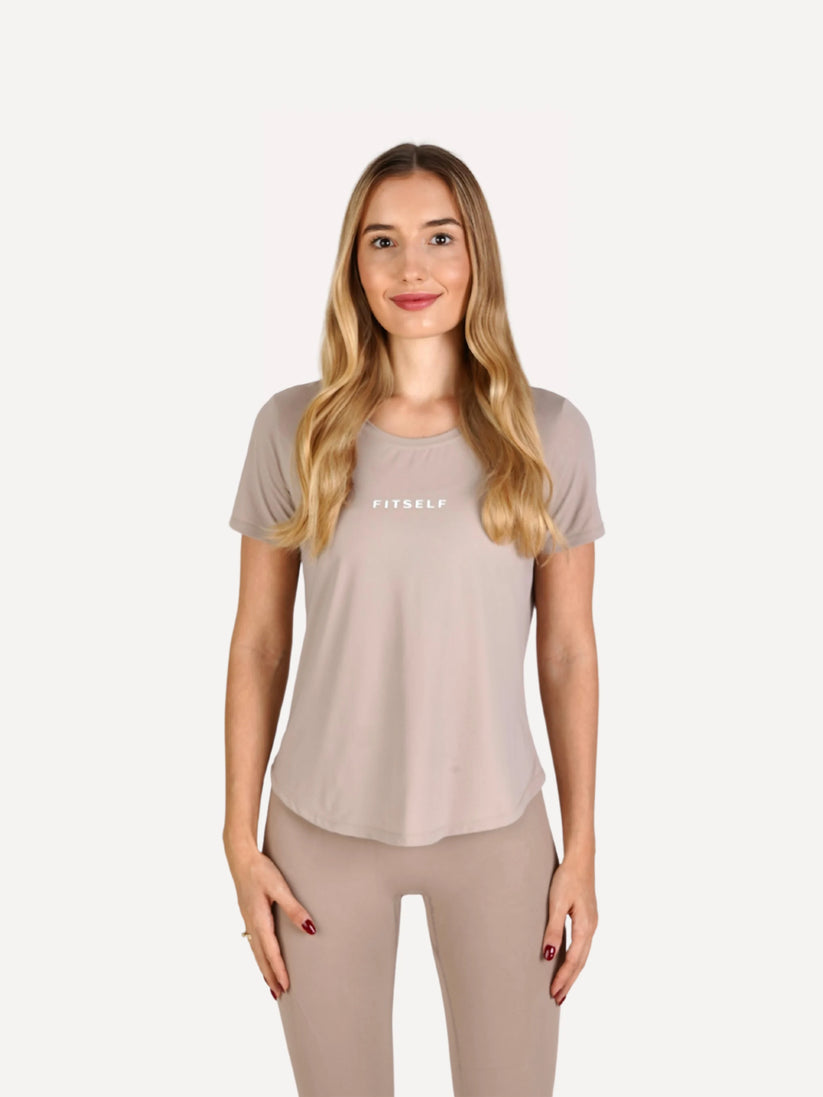 T-shirt sportowy Essentials beżowy