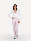 Zestaw 3-częściowy: legginsy + biustonosz ICONIC baby pink + top wiązany PILATES ERA white