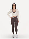 Zestaw 3-częściowy: legginsy + biustonosz ICONIC taupe + top wiązany PILATES ERA cream
