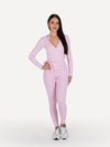 Zestaw 3-częściowy: legginsy + biustonosz MUSE pink blossom + top wiązany PILATES ERA pink