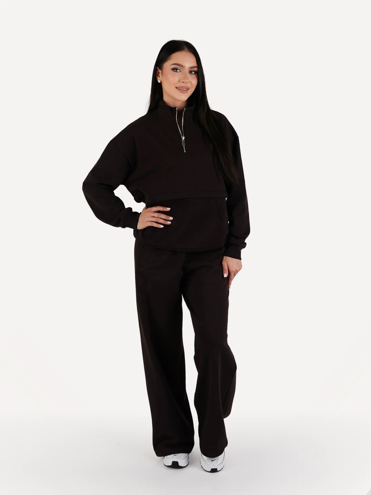 Zestaw bluza z półzamkiem + spodnie dresowe REST espresso brown