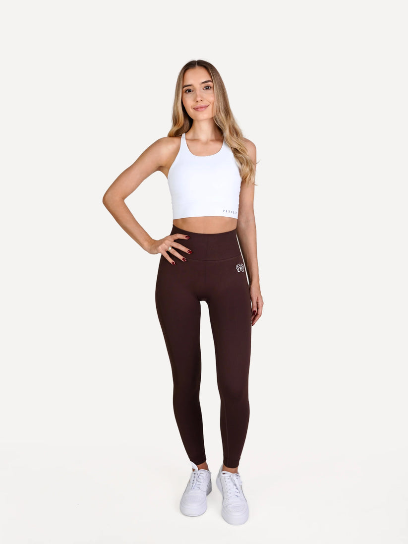 Zestaw Legginsy Double PUSH UP brązowe + Top STRAP BRA biały