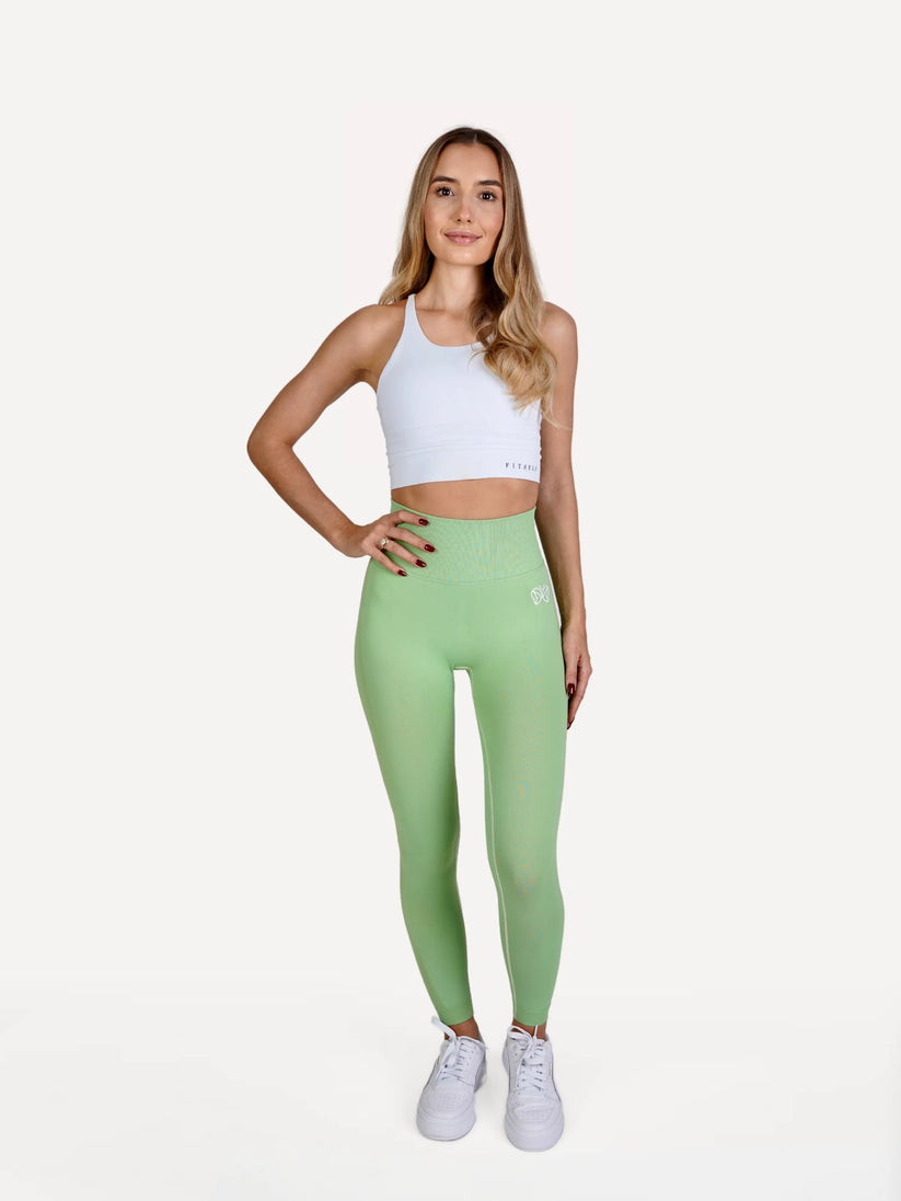 Zestaw Legginsy Double PUSH UP zielone + Top STRAP BRA biały