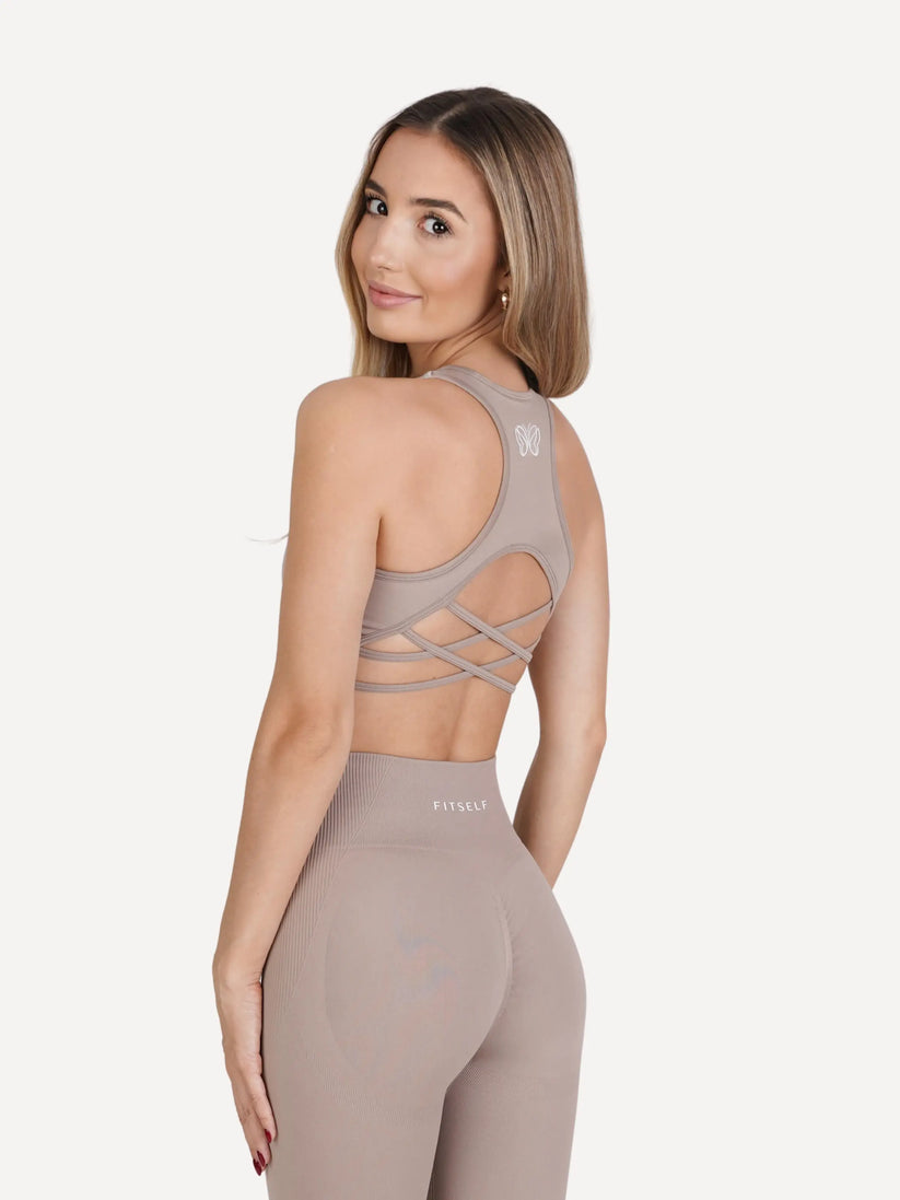 Zestaw legginsy + biustonosz VIBRANT beżowy