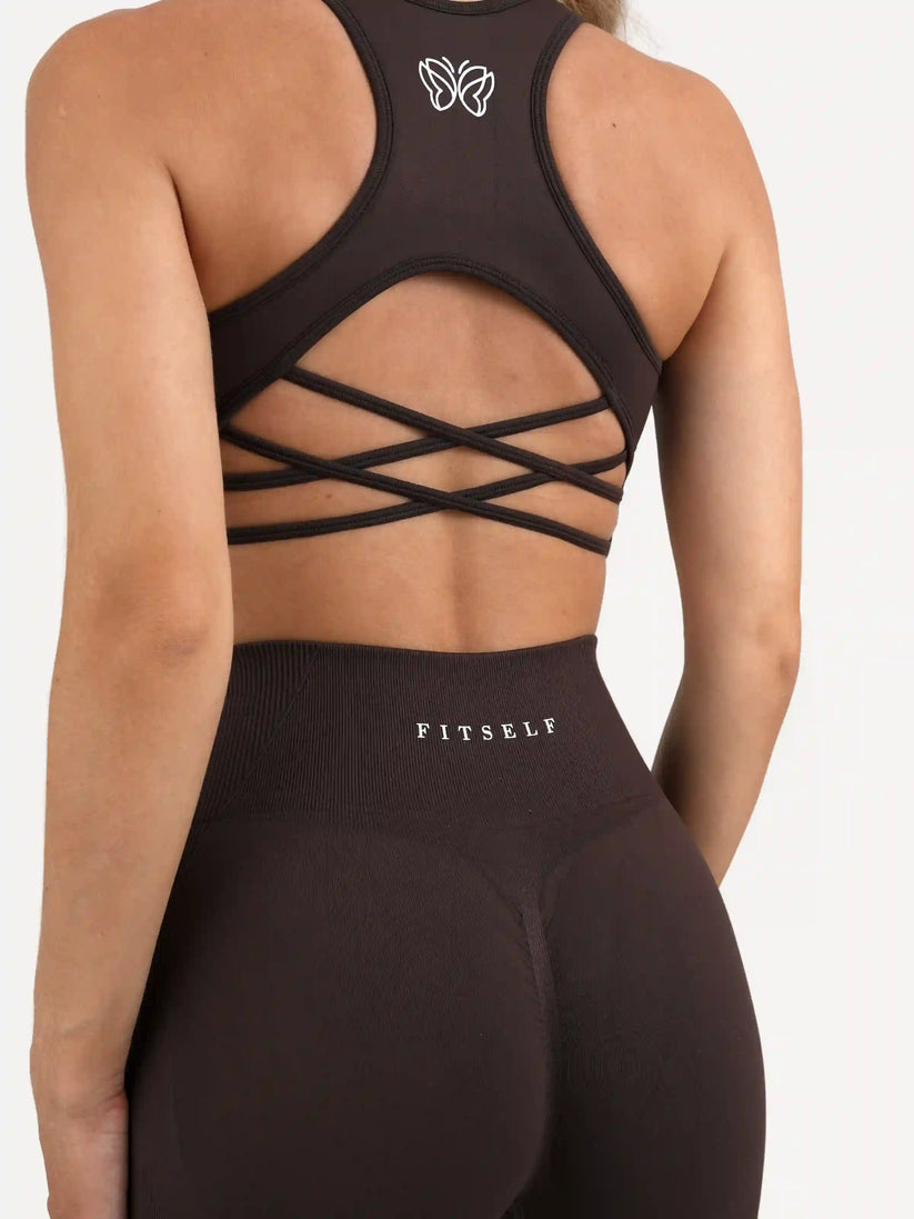 Zestaw legginsy + biustonosz VIBRANT brązowy