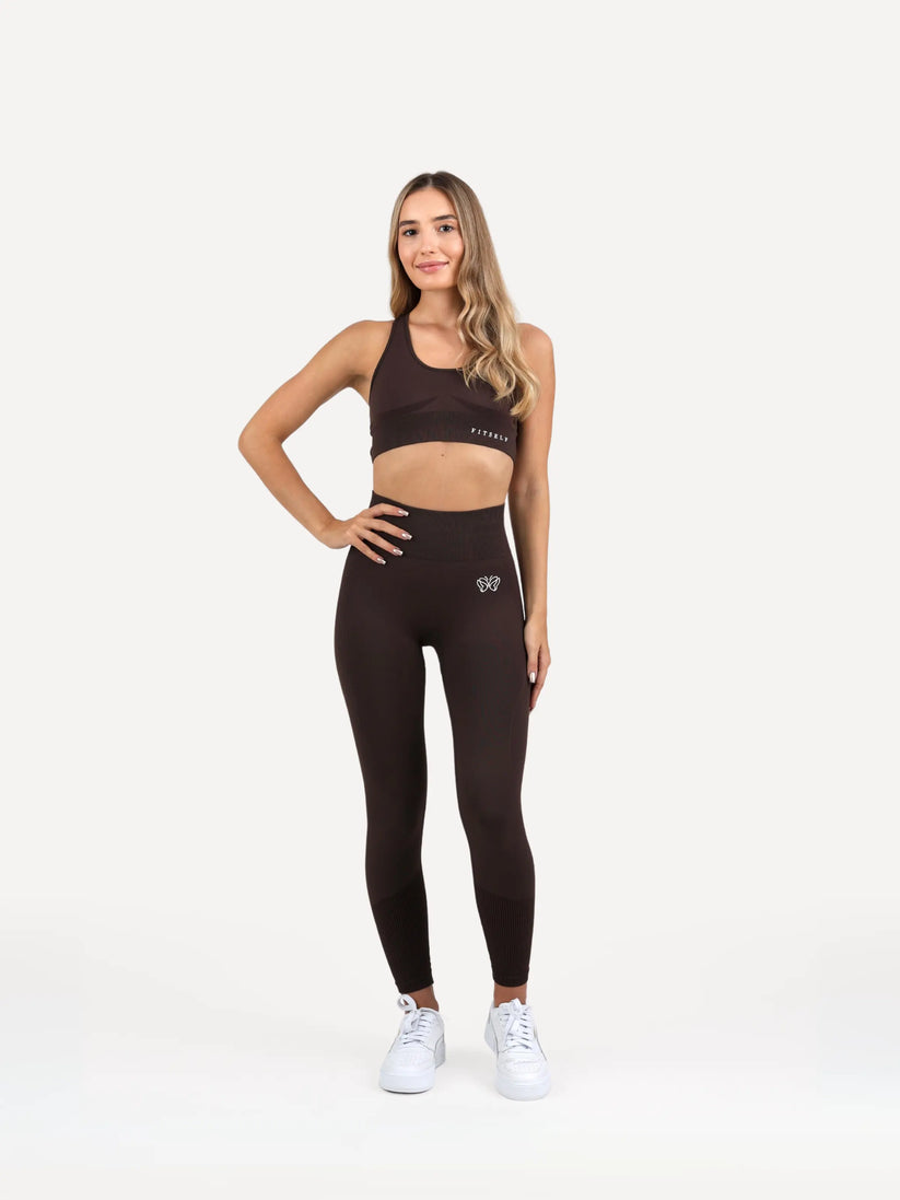 Zestaw legginsy + biustonosz VIBRANT brązowy