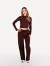 Zestaw longsleeve + spodnie dresowe COMFY brązowe